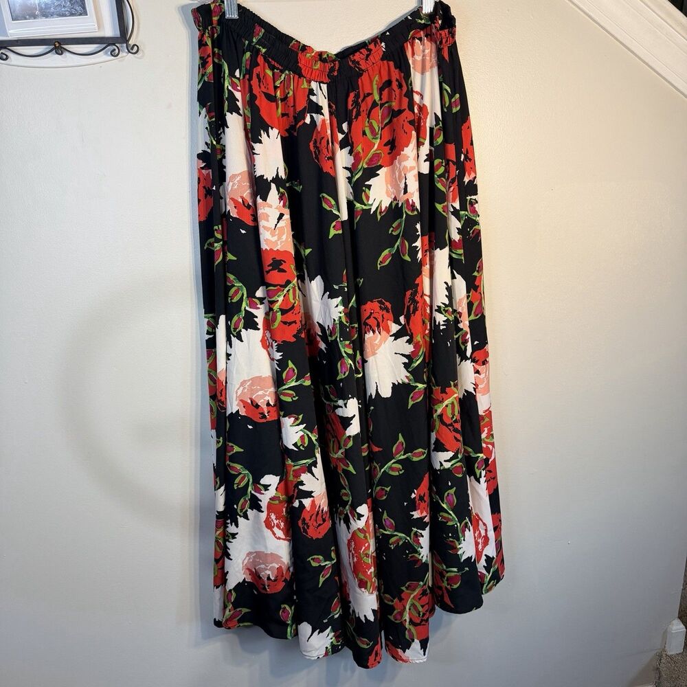 Long Skirt Women Rose Motif Elastic Waist Romantic Garden Inspired Retro 3xl